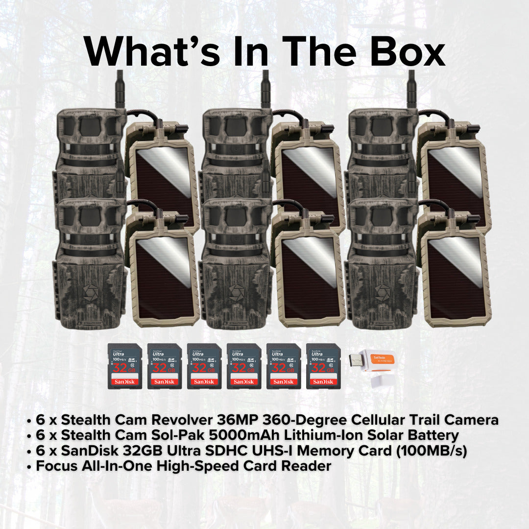 Stealth Cam Revolver 36MP 360-Degree Cellular Trail Camera with 1/4-Inch Mount (6-Pack) Bundle