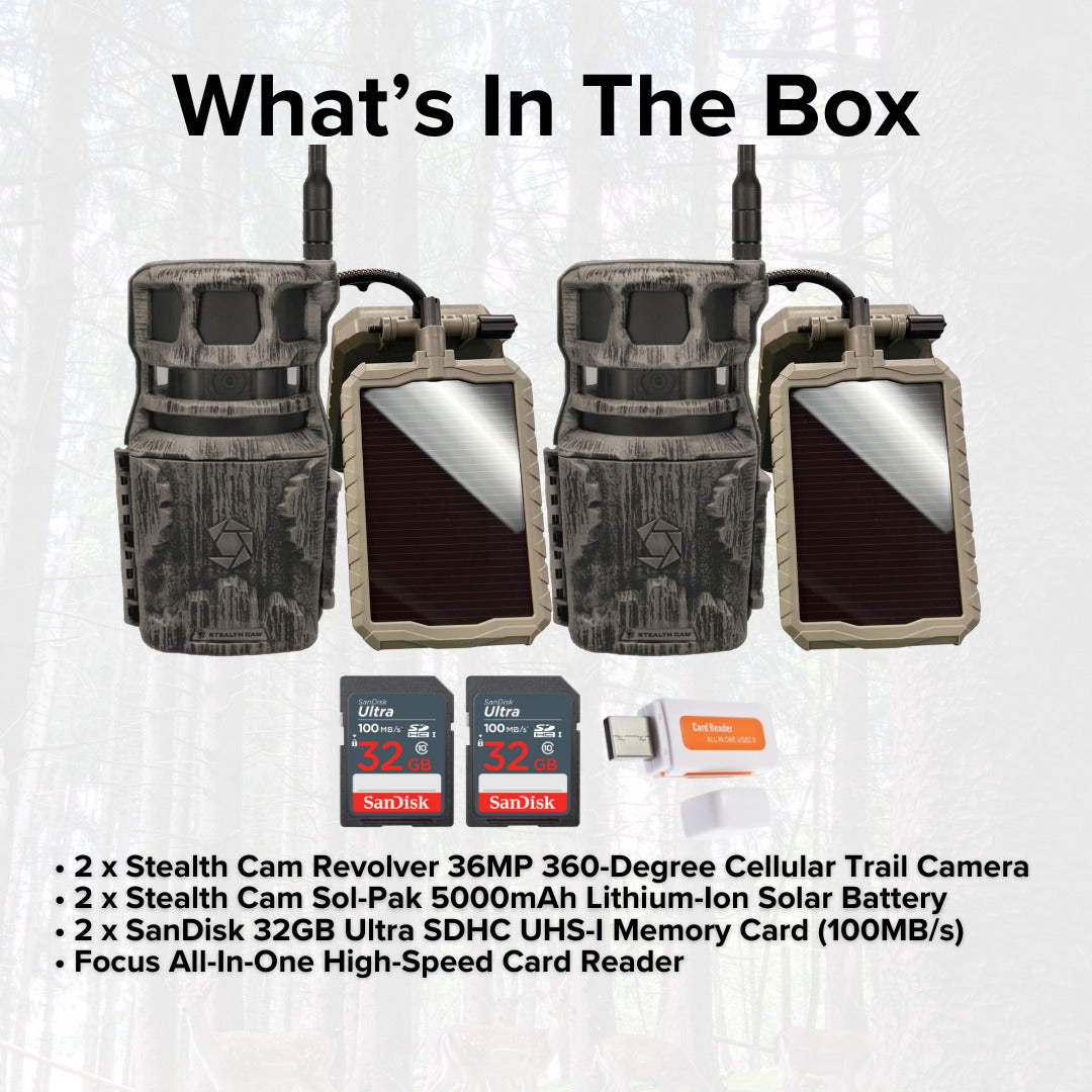 Stealth Cam Revolver 36MP 360-Degree Cellular Trail Camera with 1/4-Inch Mount (2-Pack) Bundle