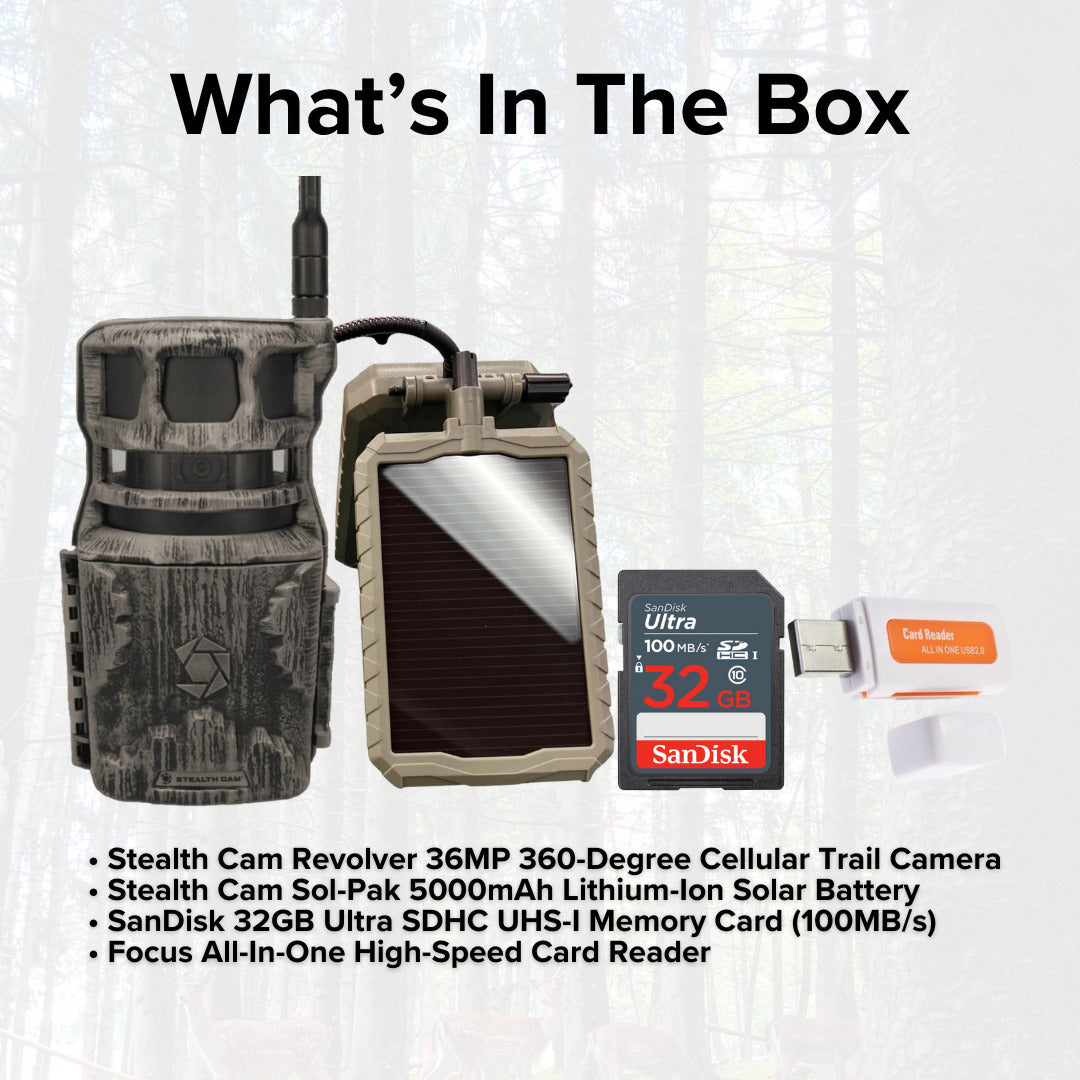 Stealth Cam Revolver 36MP 360-Degree Cellular Trail Camera with 1/4-Inch Threaded Mount Bundle