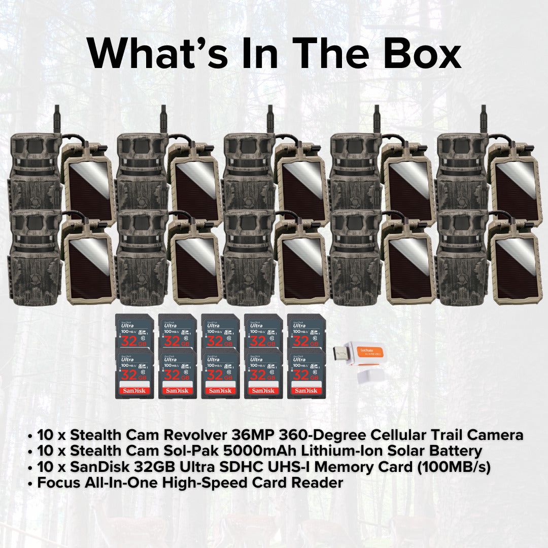 Stealth Cam Revolver 36MP 360-Degree Cellular Trail Camera with 1/4-Inch Mount (10-Pack) Bundle