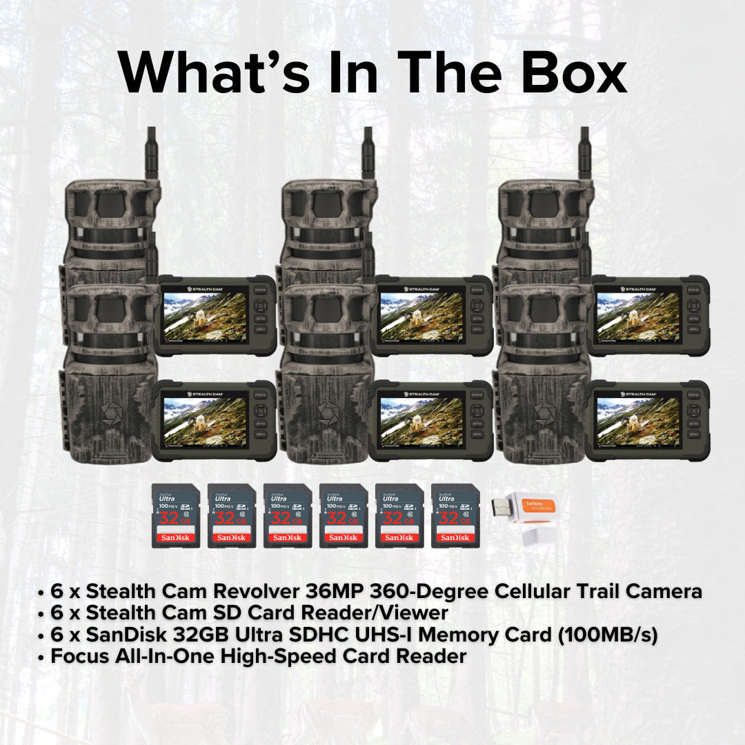 Stealth Cam Revolver 36MP 360-Degree Cellular Trail Camera with 1/4-Inch Mount (6-Pack) Bundle