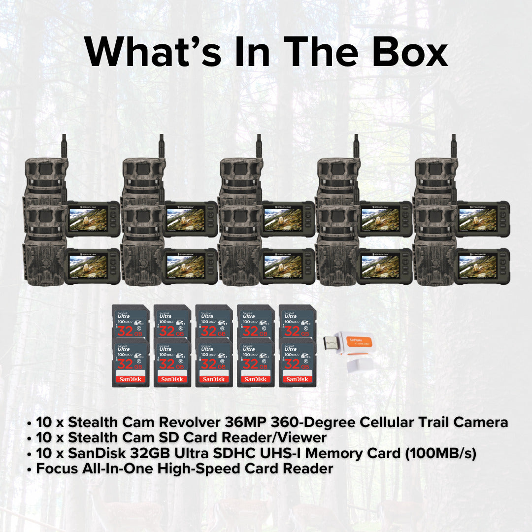 Stealth Cam Revolver 36MP 360-Degree Cellular Trail Camera with 1/4-Inch Mount (10-Pack) Bundle