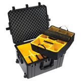 Pelican 1637 Air Case with Divider Insert, Integrated Wheels, and Press and Pull Latches (Black)