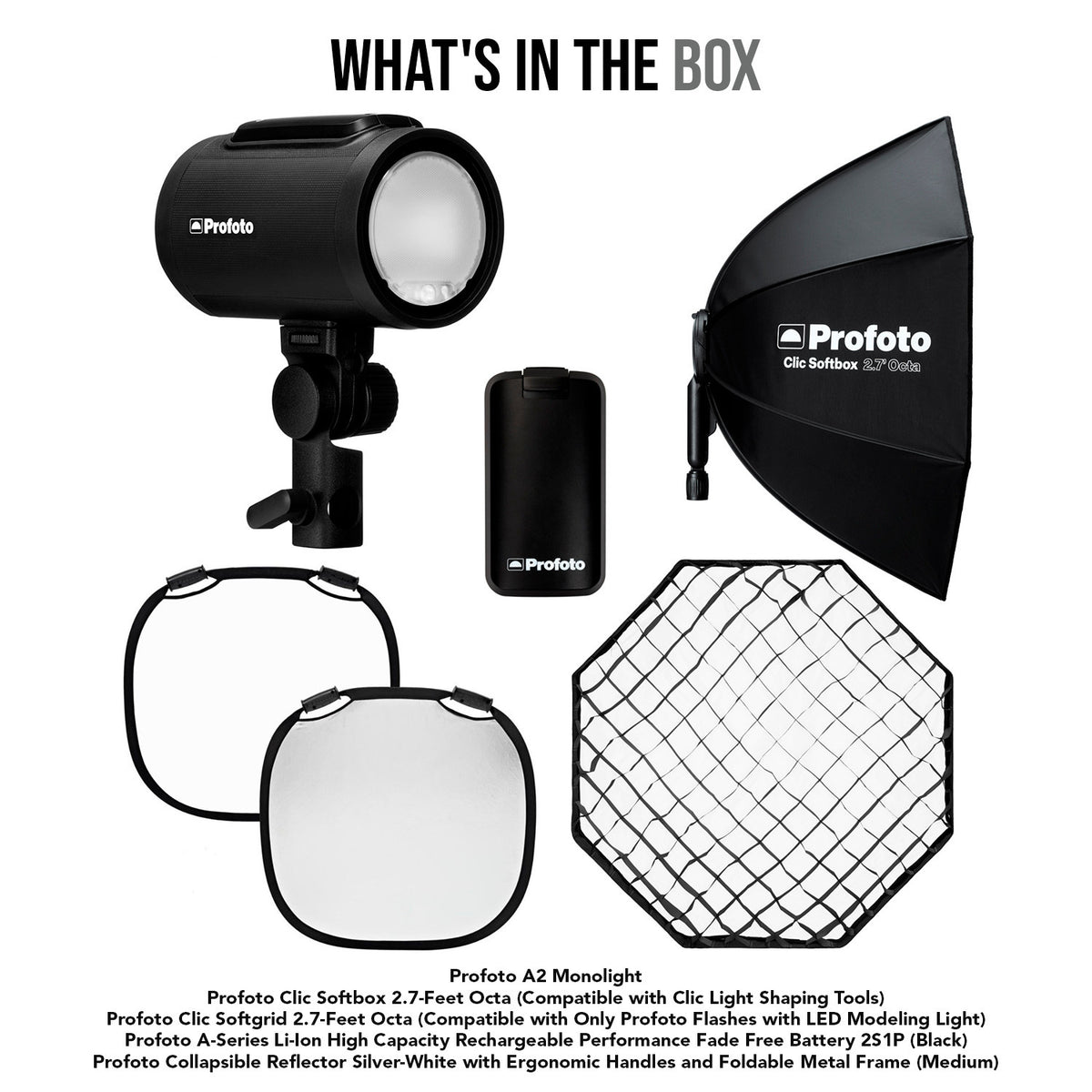 Profoto A2 Monolight with Clic Softbox 2.7-Feet Octa and Clic Softgrid 2.7-Feet Octa Bundle