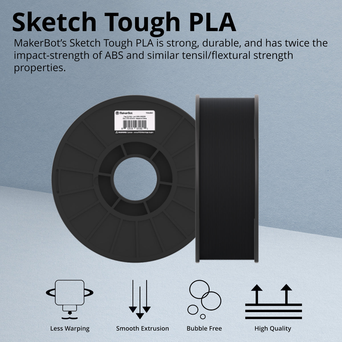 MakerBot 375-0055A Sketch Tough PLA Filament for Sketch 3D and Large 3D Printers (Black, 2.2lb)