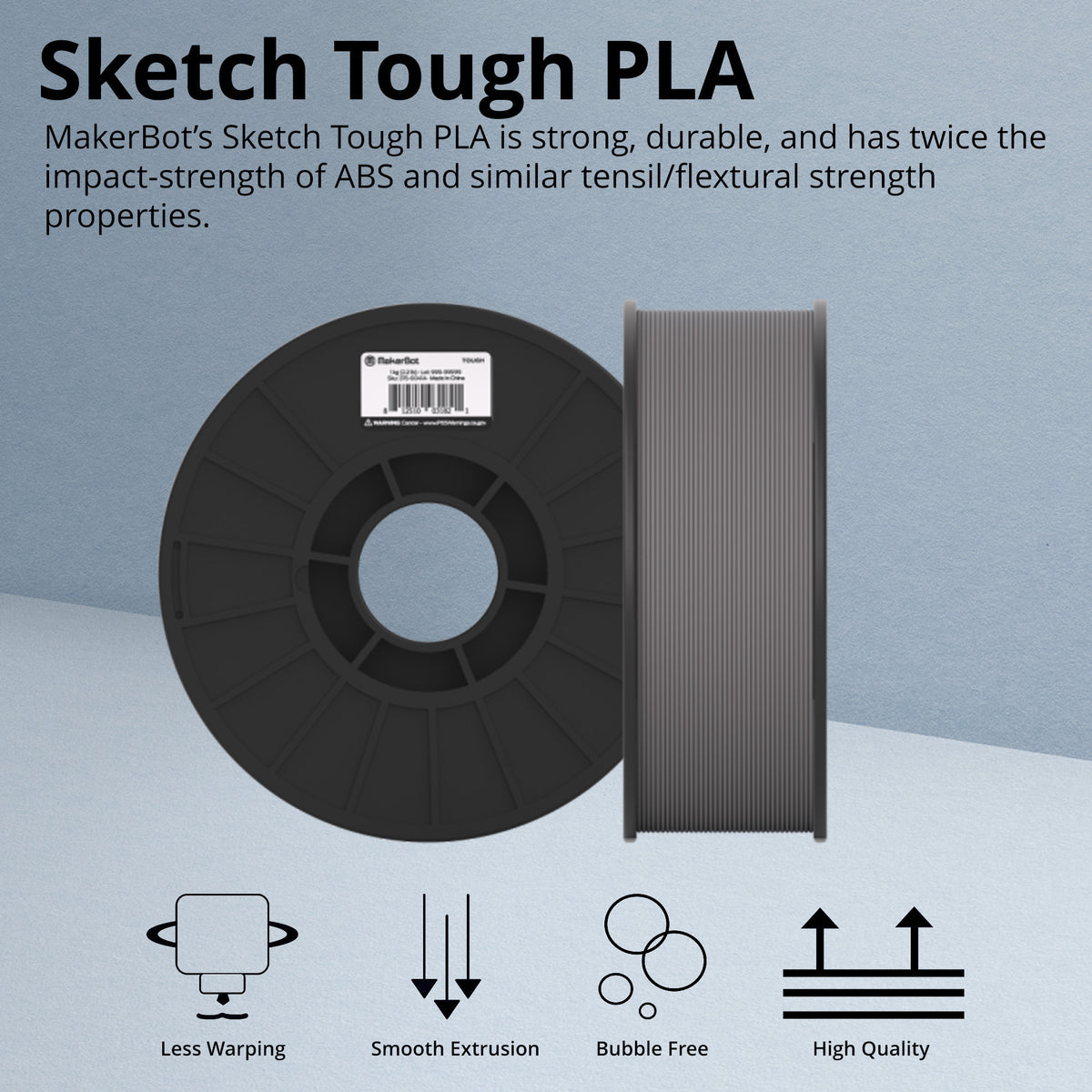 MakerBot 375-0054A Sketch Tough PLA Filament for Sketch 3D Printers (Gray, 2.2 Lb)