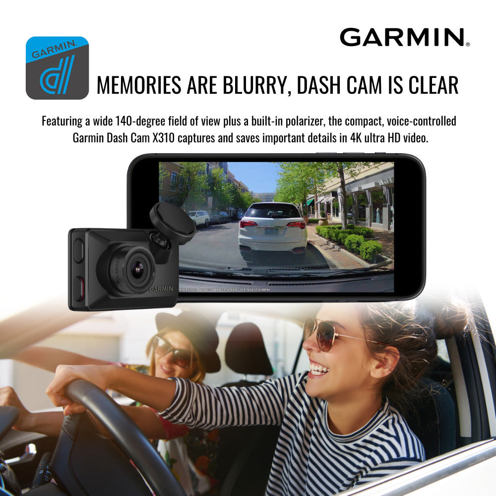 Garmin Dash Cam X310 4K Camera with 140-Degree Field of View and Voice Control (Black) Bundle