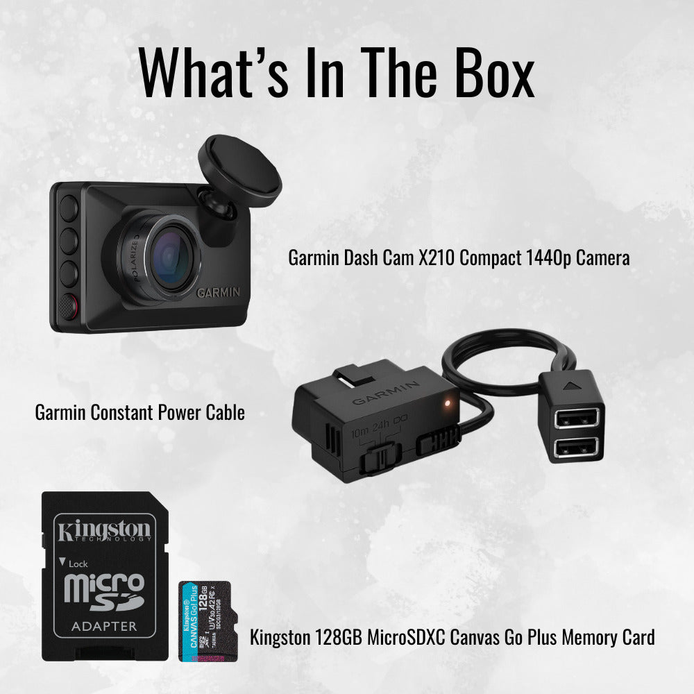 Garmin Dash Cam X210 1440p Camera with 140-Degree Field of View and Voice Control (Black) Bundle