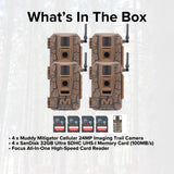 Muddy Mitigator Cellular 24MP Trail Camera with 80 Feet Detection and Flash Range (4-Pack) Bundle