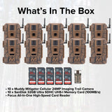 Muddy Mitigator Cellular 24MP Trail Camera with 80 Feet Detection and Flash Range (10-Pack) Bundle