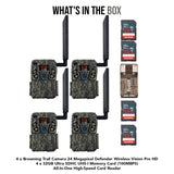 Browning Trail Camera 24MP Defender Wireless Vision Pro HD (4-Pack) with 4x Memory Card Bundle