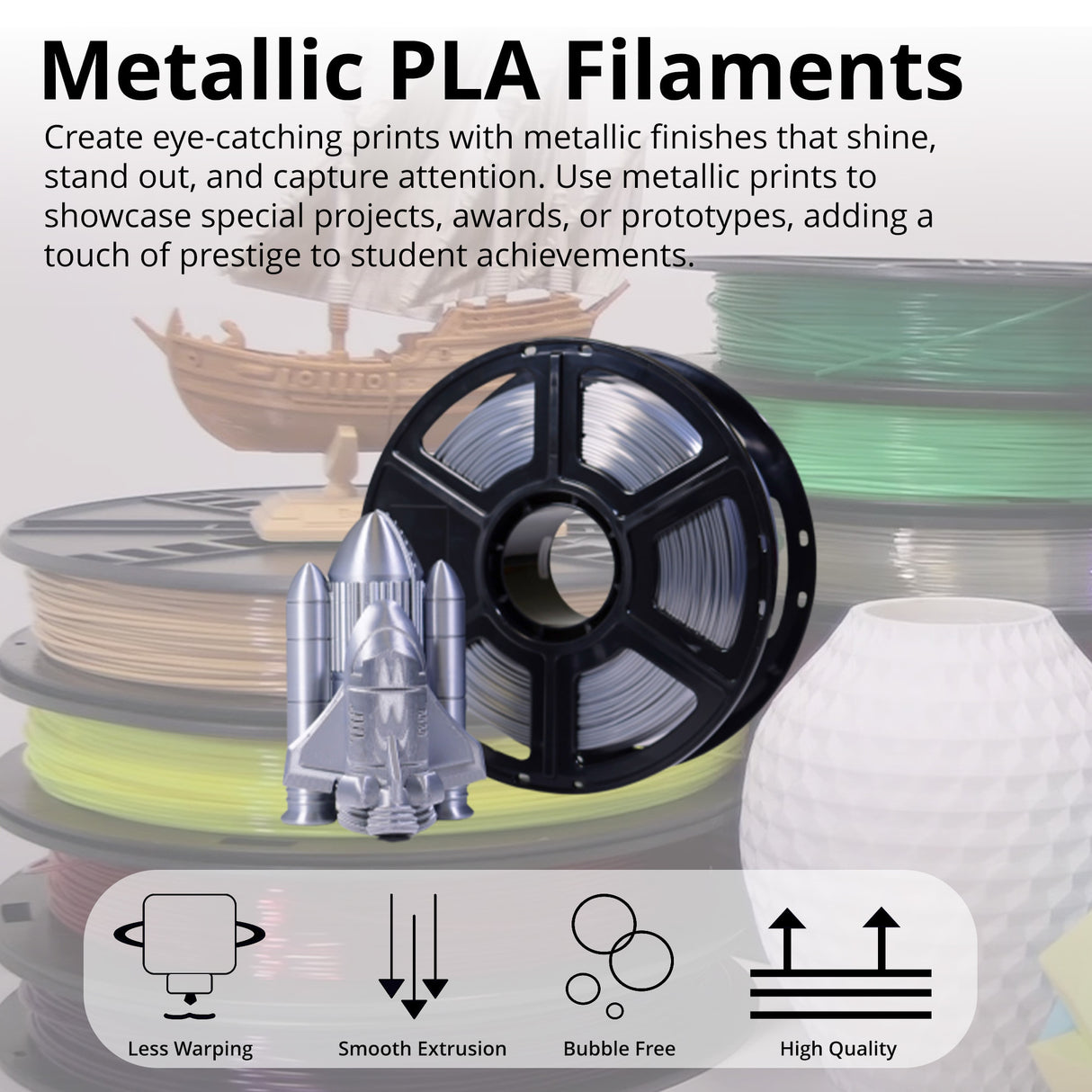 MakerBot 375-0084A Metallic Color 1.75mm PLA Filament for Sketch Printer (Shimmering Silver, 2.2 Lb)