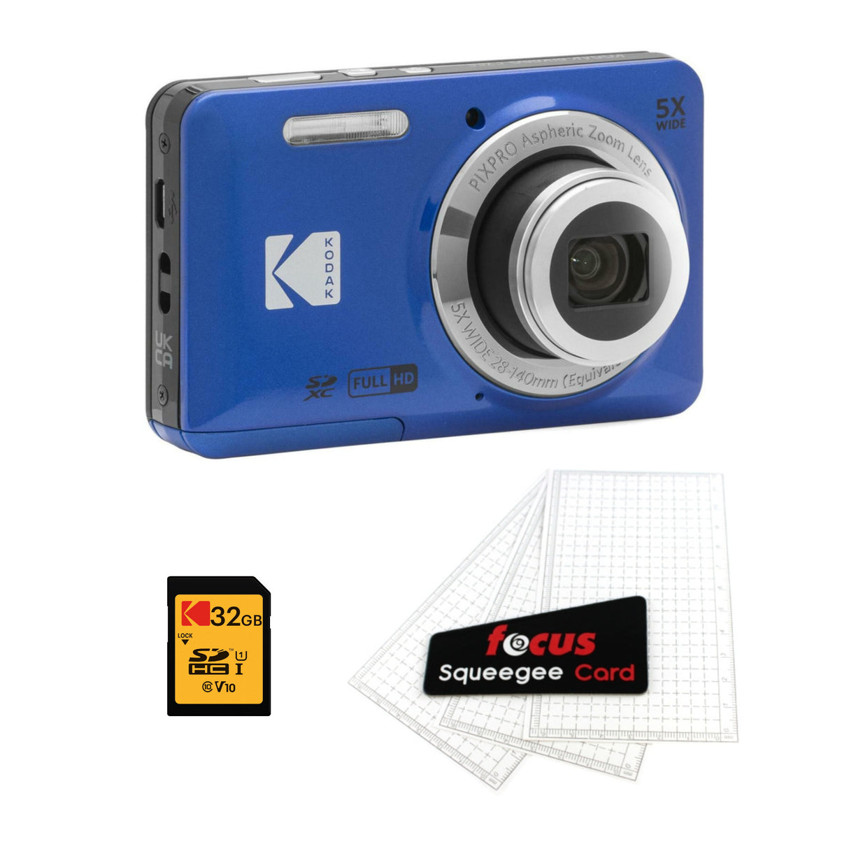 Kodak PIXPRO Friendly Zoom FZ55 Digital Camera (Blue) with Digital Camera Screen Protectors Bundle