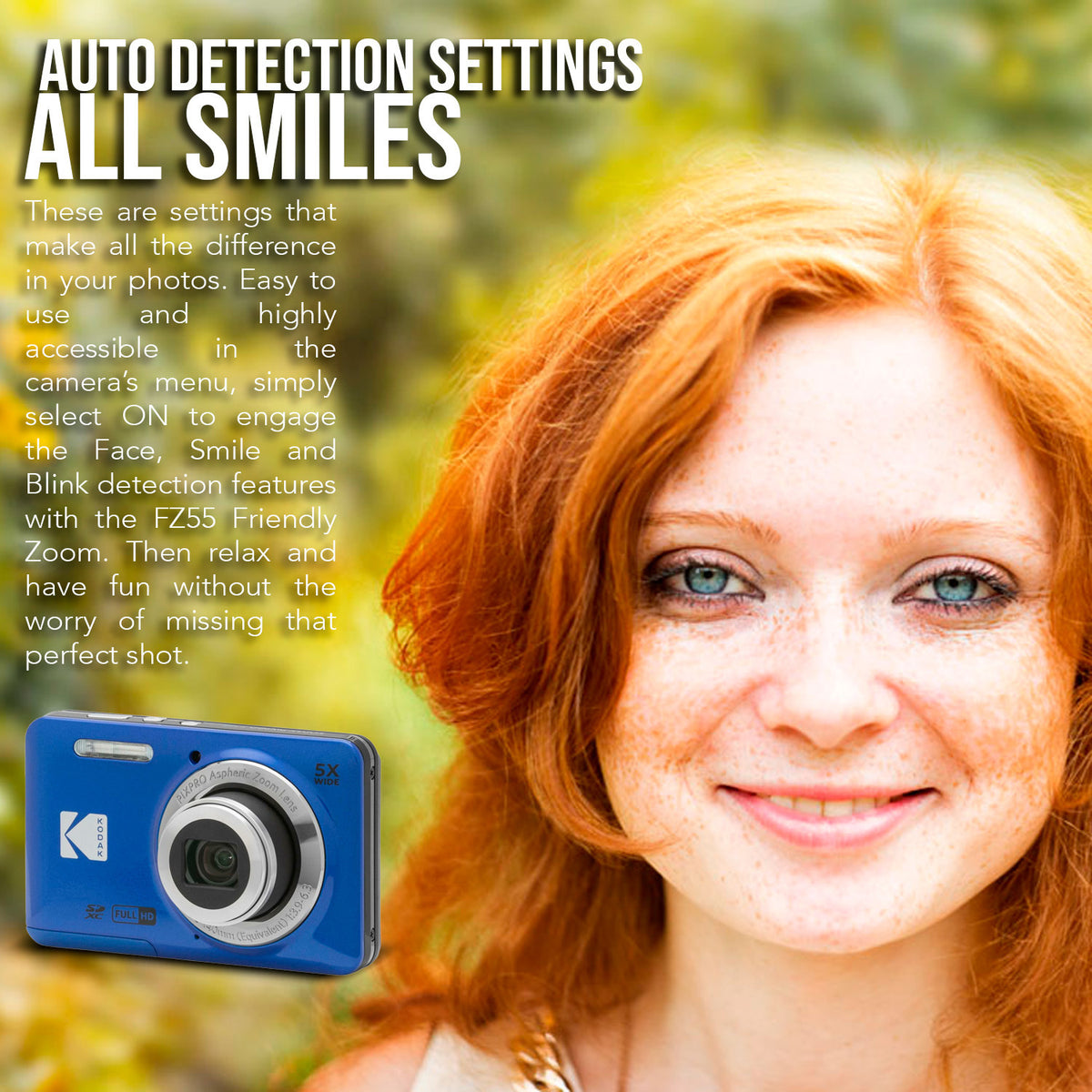 Kodak PIXPRO Friendly Zoom FZ55 Digital Camera (Blue) with Digital Camera Screen Protectors Bundle
