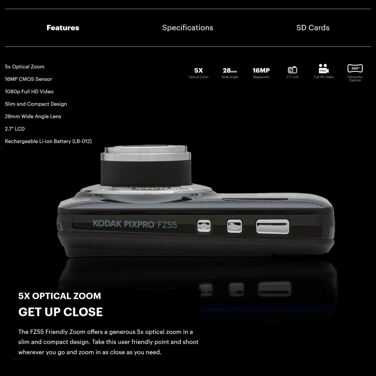 Kodak PIXPRO Friendly Zoom FZ55 Digital Camera (Black) with Digital Camera Screen Protectors Bundle