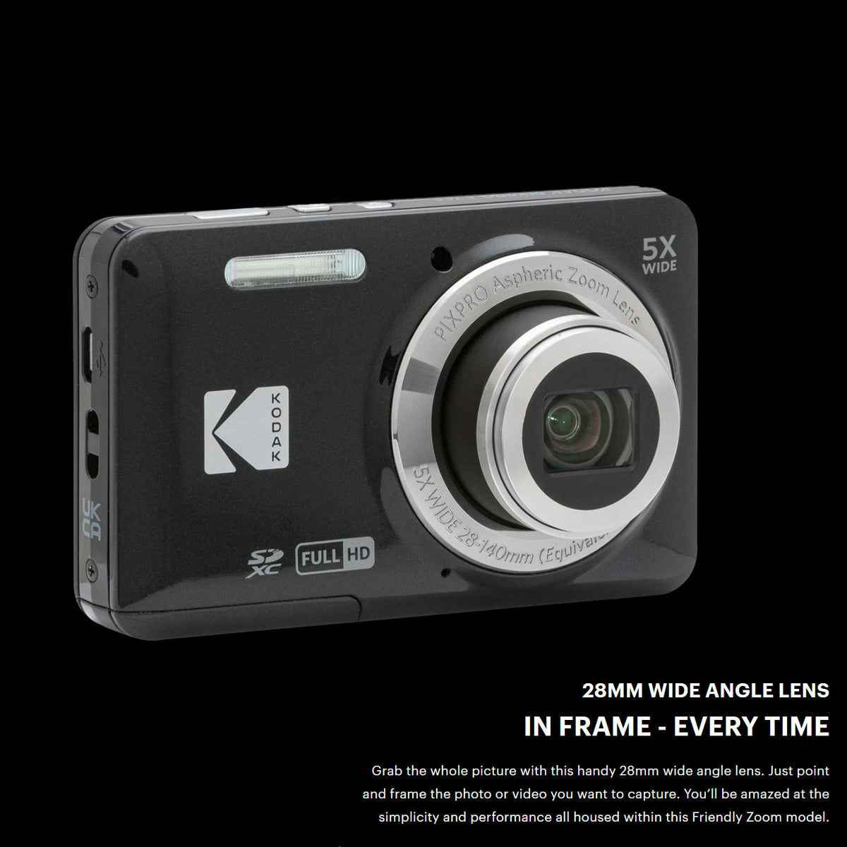 Kodak PIXPRO Friendly Zoom FZ55 Digital Camera (Black) with Digital Camera Screen Protectors Bundle