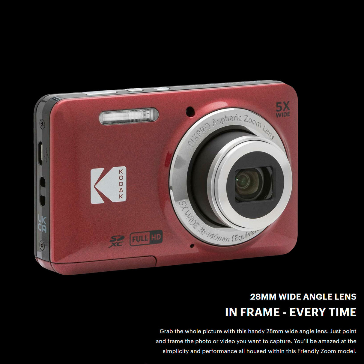 Kodak PIXPRO Friendly Zoom FZ55 Digital Camera (Red) with Digital Camera Screen Protectors Bundle