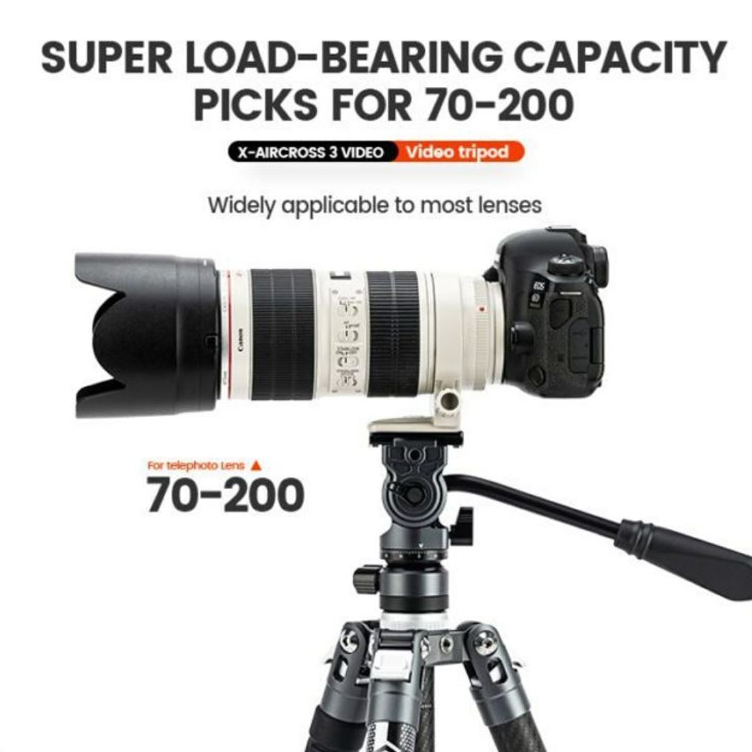 Fotopro X-Aircross 3 Video Tripod with 3K Carbon Fiber Legs and Fast Locking System (Gray)