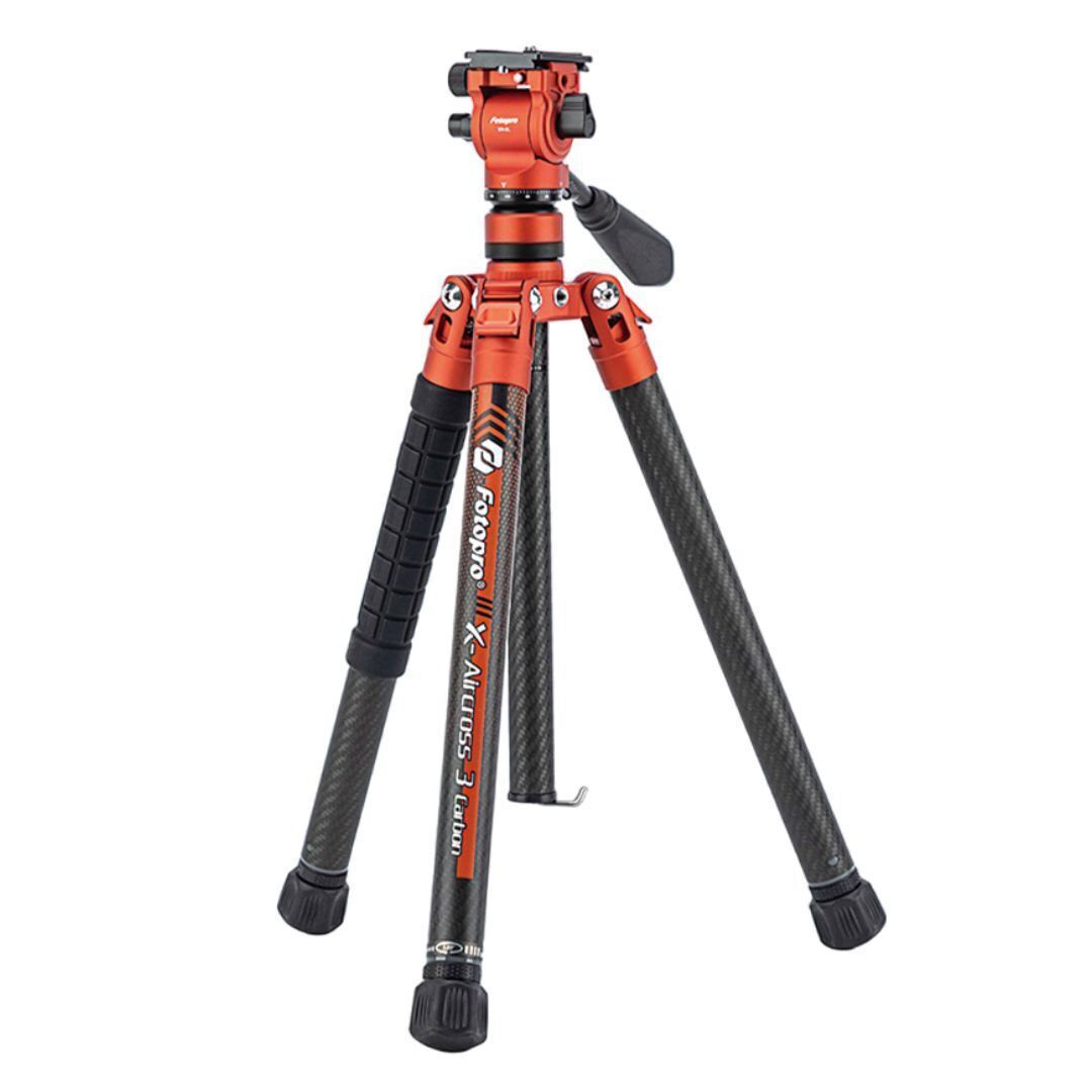 Fotopro X-Aircross 3 Video Tripod with 3K Carbon Fiber Legs and Fast Locking System (Orange)
