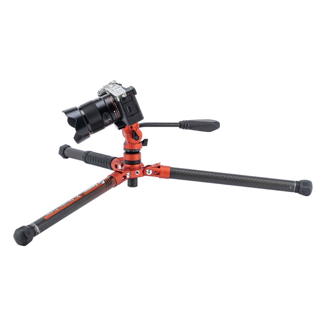 Fotopro X-Aircross 3 Video Tripod with 3K Carbon Fiber Legs and Fast Locking System (Orange)