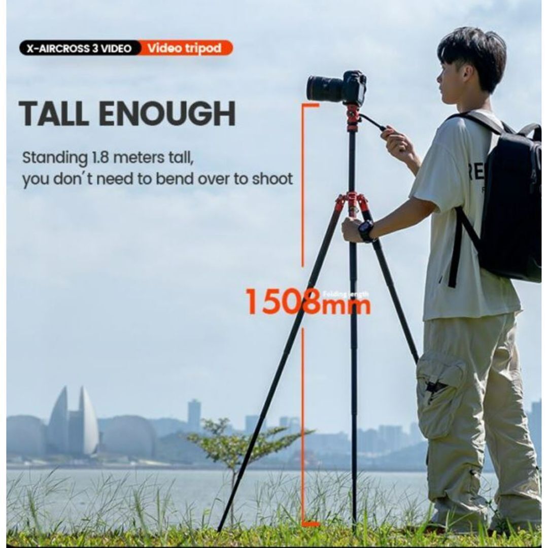 Fotopro X-Aircross 3 Video Tripod with 3K Carbon Fiber Legs and Fast Locking System (Orange)