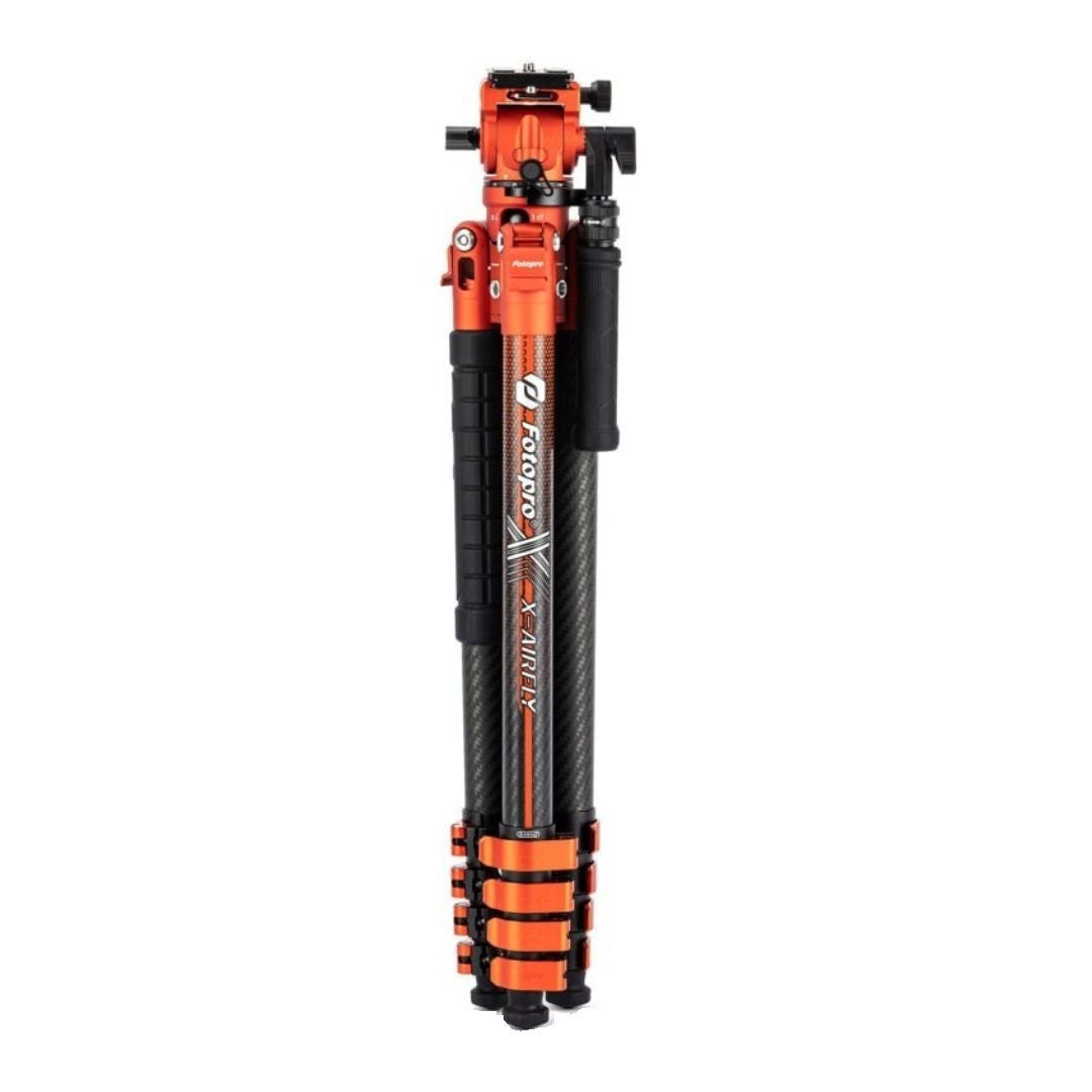 Fotopro X-Airfly Video Tripod with Flip Lock System and Compact and Lightweight Design (Orange)