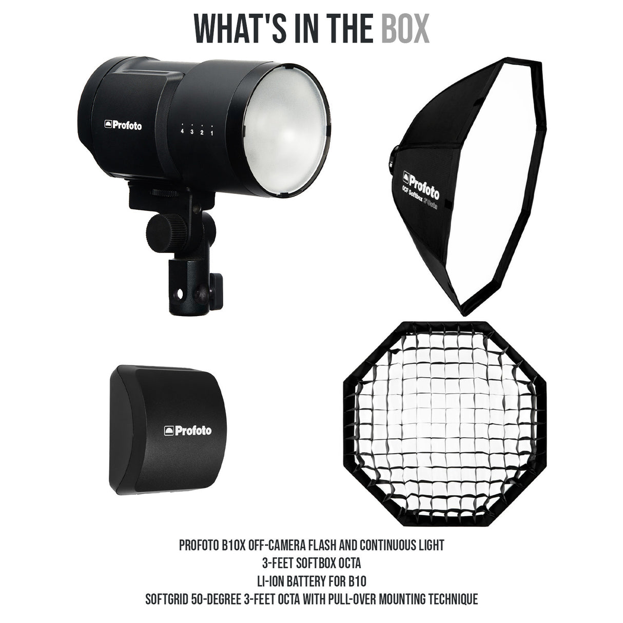 Profoto B10X Off-Camera Flash and Continuous Light with Softbox Octa and Li-Ion Battery Bundle