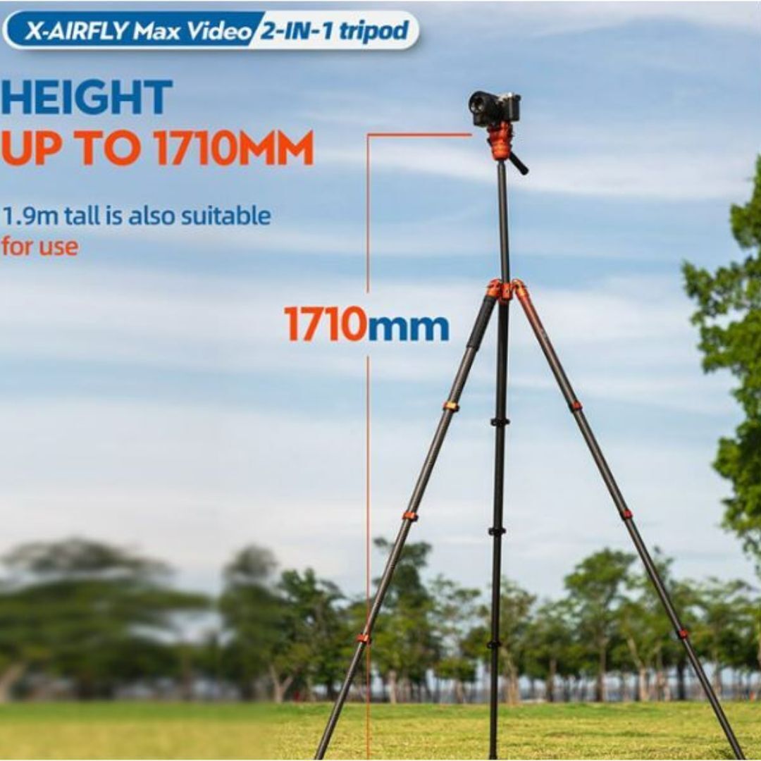 Fotopro X-Airfly Max Video Lightweight Design 2-In-1 Tripod with Flip Lock System (Orange)