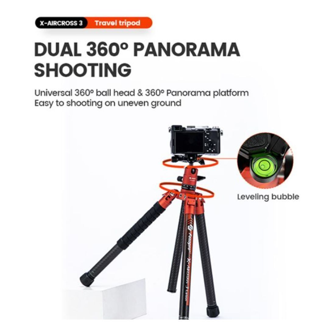 Fotopro X-Aircross 3 Tripod with Lightweight 3K Carbon Fiber Legs and Fast Locking System (Orange)