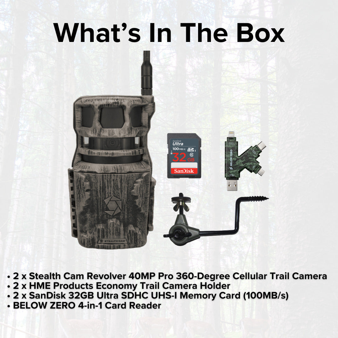 Stealth Cam Revolver 40MP Pro 360-Degree Cellular Trail Camera with 0.25-Inch Mount (2-Pack) Bundle