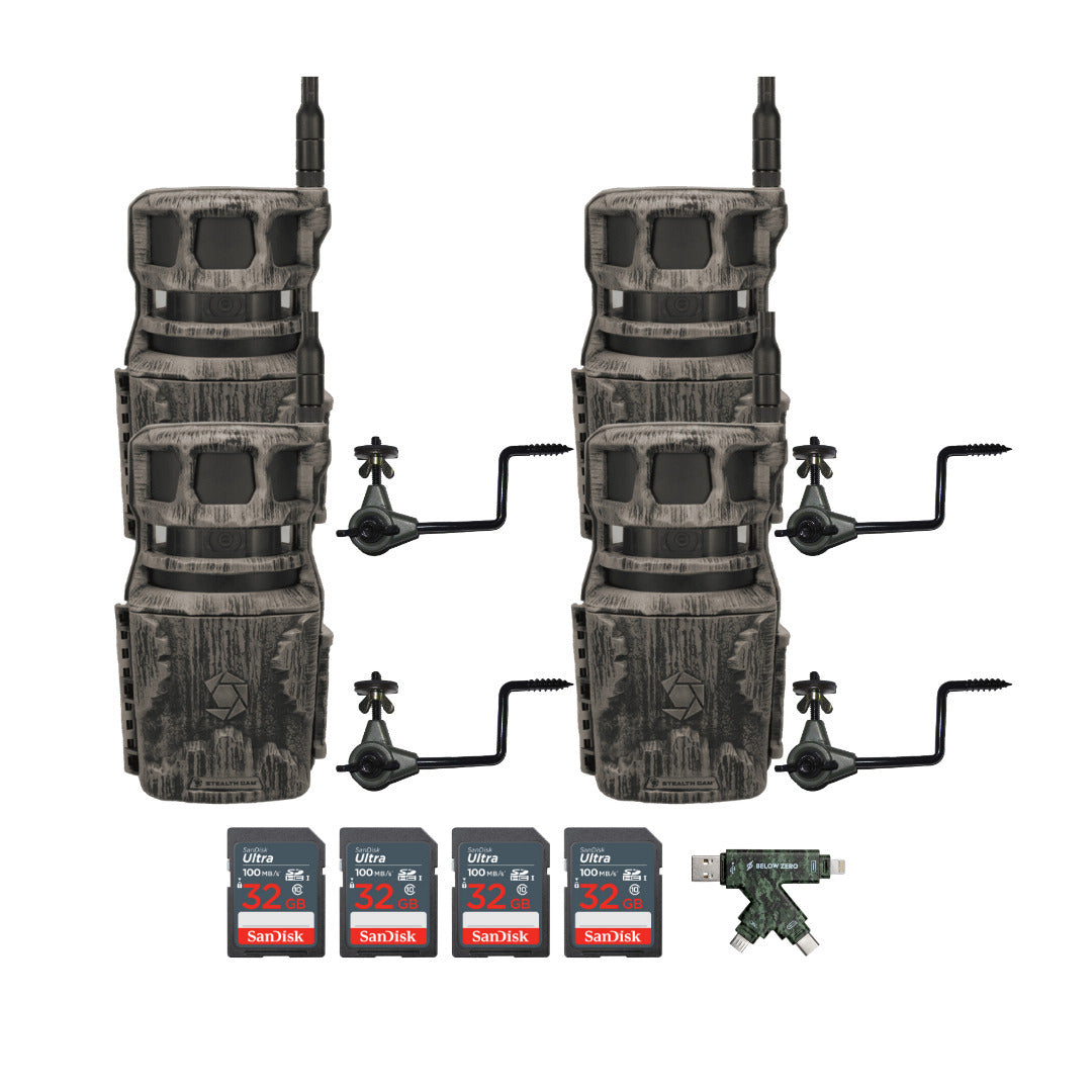 Stealth Cam Revolver 40MP Pro 360-Degree Cellular Trail Camera with 0.25-Inch Mount (4-Pack) Bundle