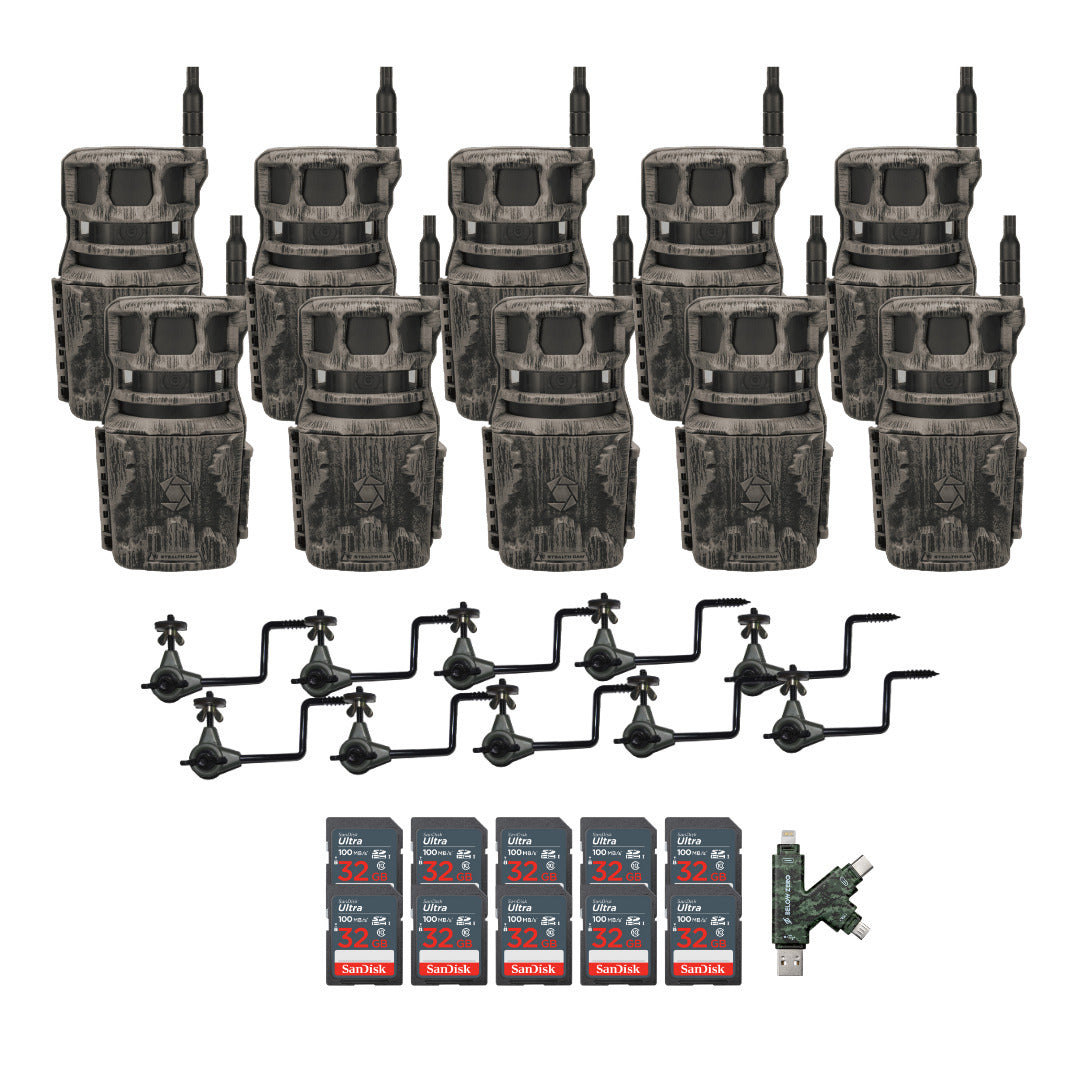 Stealth Cam Revolver 40MP Pro 360-Degree Cellular Trail Camera with 0.25-Inch Mount (10-Pack) Bundle