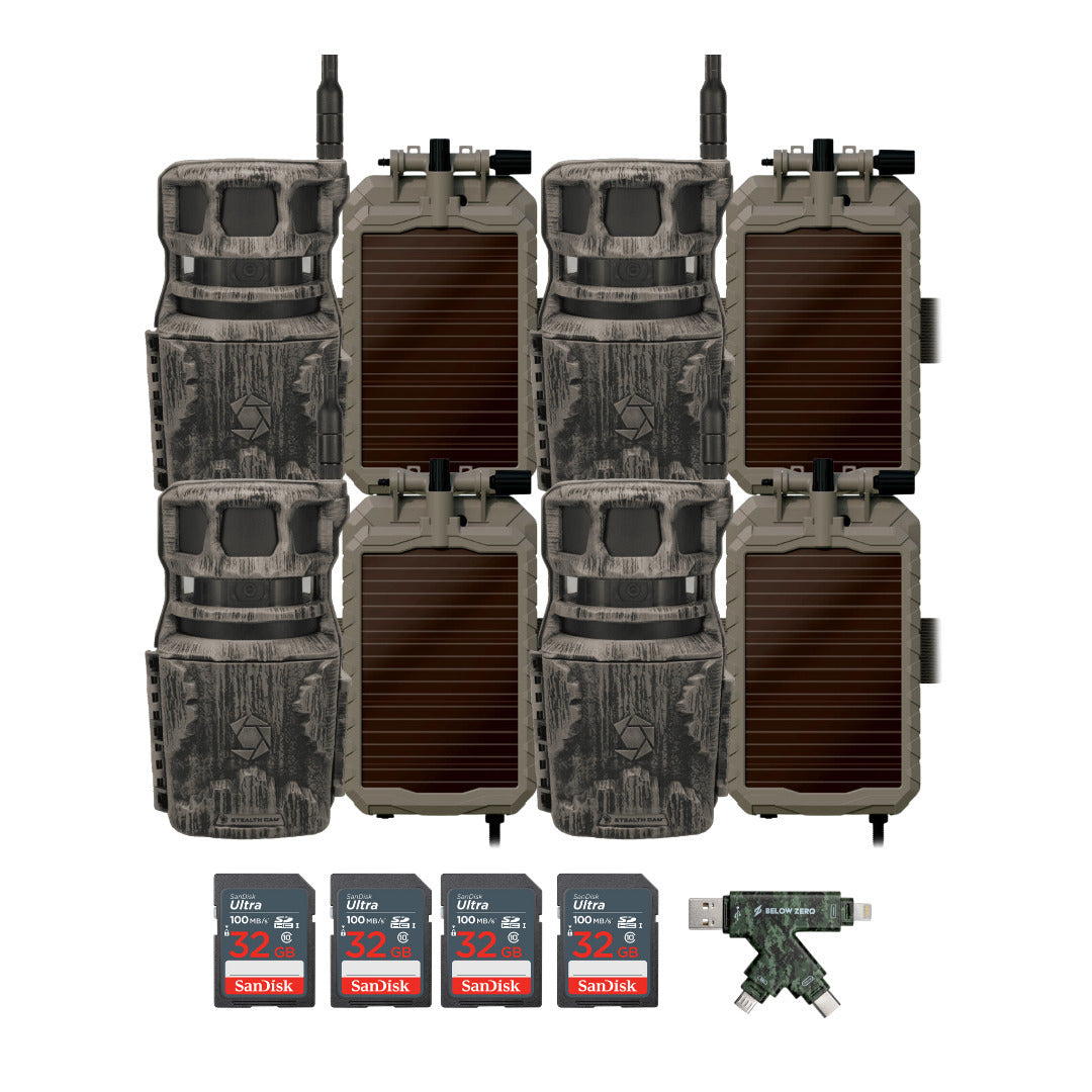 Stealth Cam Revolver 40MP Pro 360 Degree Cellular Trail Camera with Solar Battery (4-Pack) Bundle