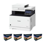 Canon Color imageCLASS MF741Cdw Laser Printer (White and Black, Refurbished) with 4 x Toner Bundle