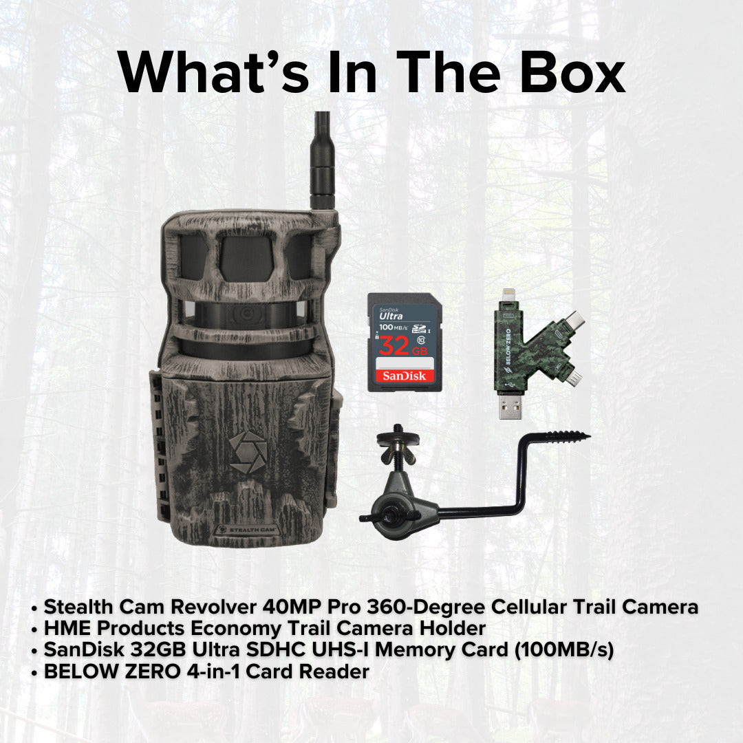 Stealth Cam Revolver 40MP Pro 360-Degree Cellular Trail Camera with 0.25-Inch Threaded Mount Bundle