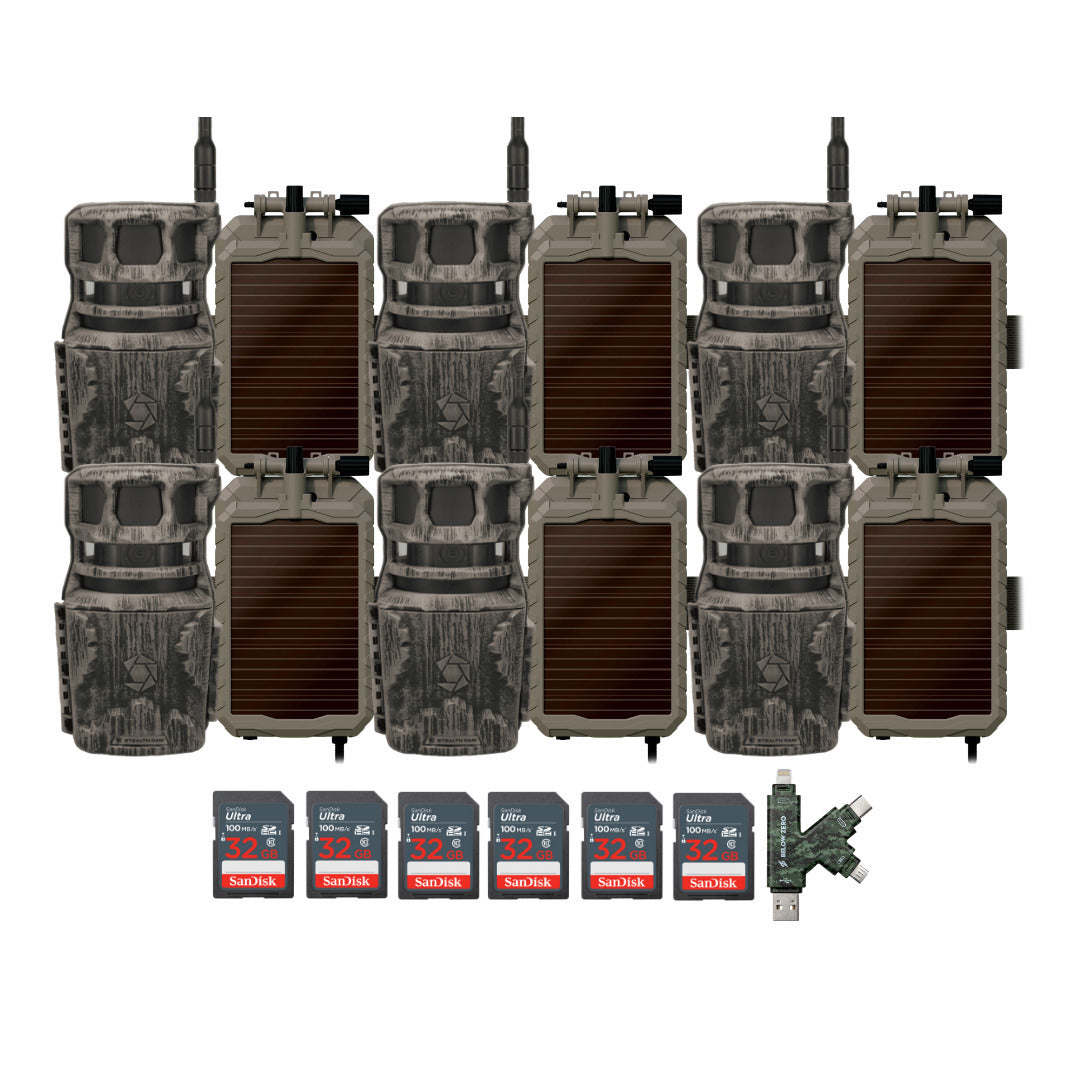 Stealth Cam Revolver 40MP Pro 360 Degree Cellular Trail Camera with Solar Battery (6-Pack) Bundle