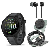 Garmin Forerunner 165 Music GPS Running Smartwatch (Black-Slate Gray) with Charger Stand Bundle