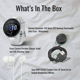 Garmin Forerunner 165 Music GPS Running Smartwatch (Mist Gray-Whitestone) with Charger Stand Bundle