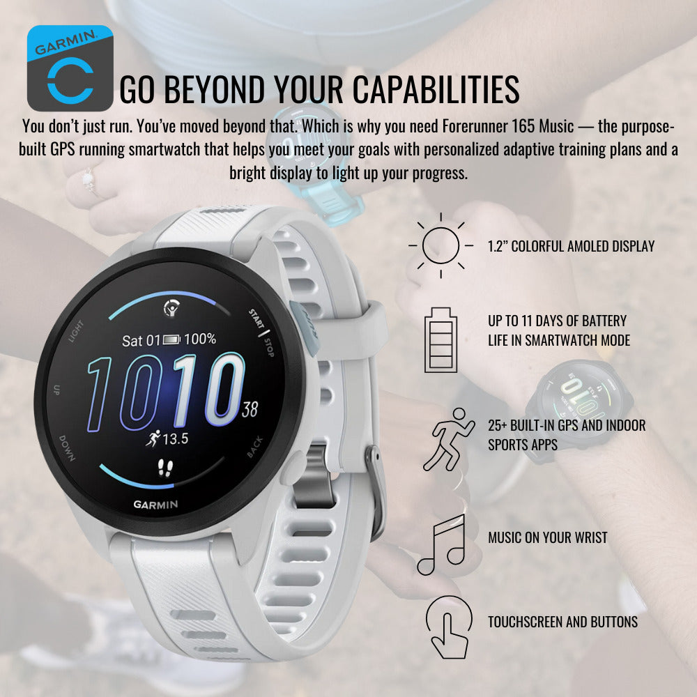 Garmin Forerunner 165 Music GPS Running Smartwatch (Mist Gray-Whitestone) with Charger Stand Bundle