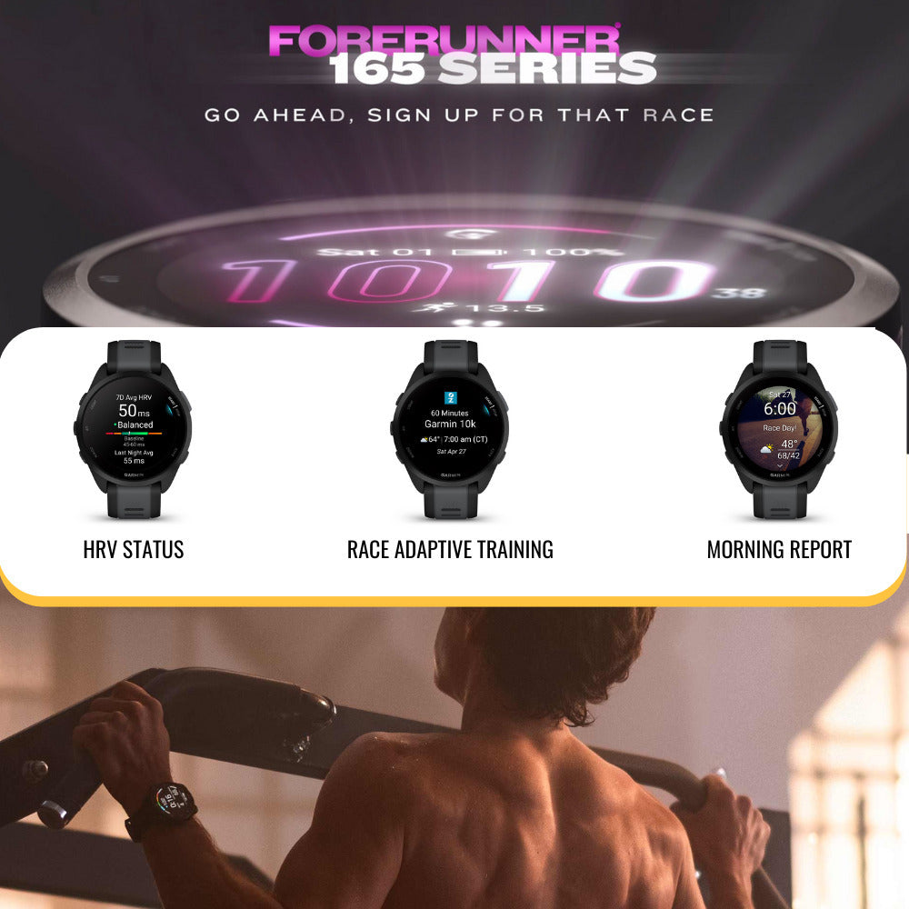 Garmin Forerunner 165 Music GPS Running Smartwatch (Mist Gray-Whitestone) with Charger Stand Bundle