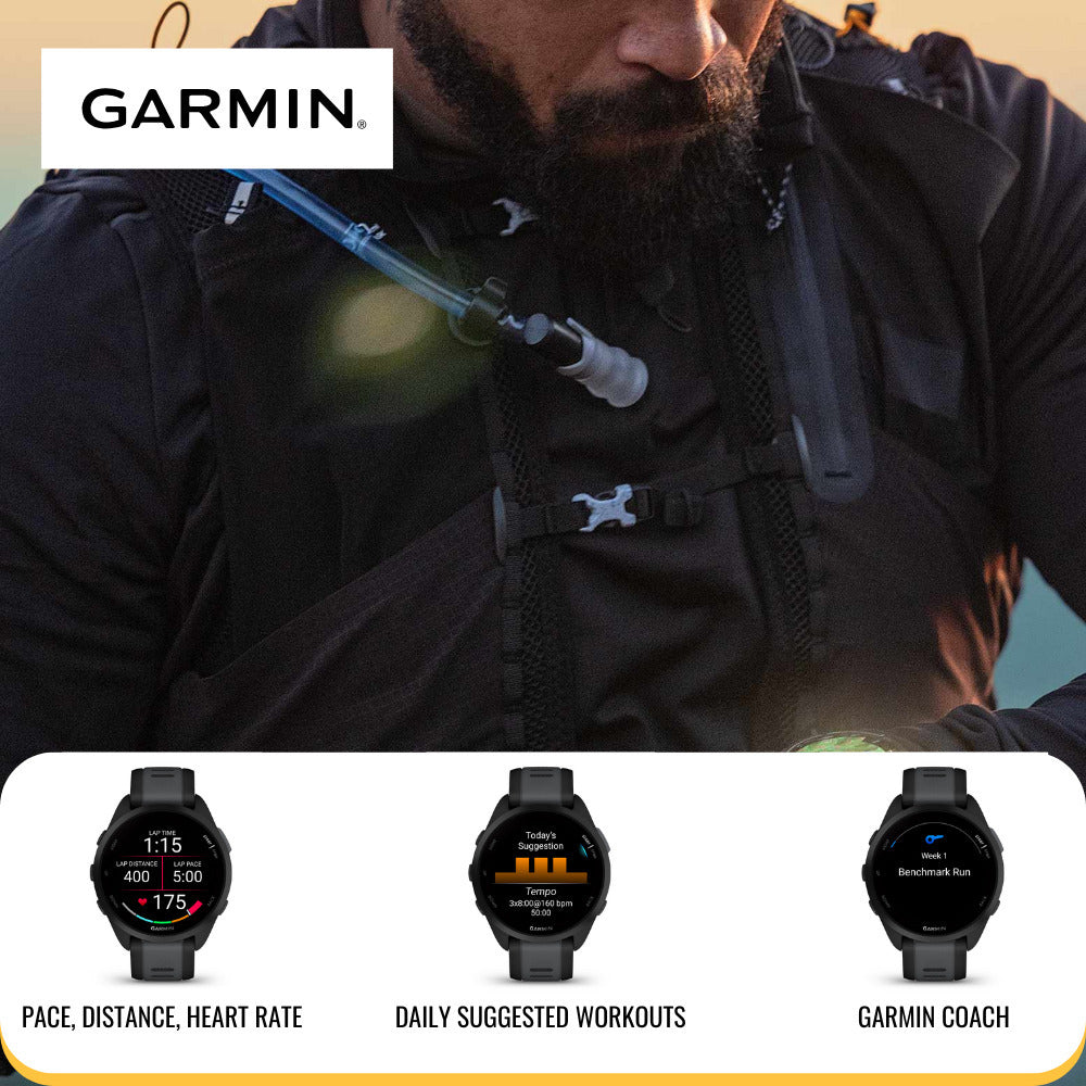 Garmin Forerunner 165 GPS Running Smartwatch (Mist Gray-Whitestone) with Charger Stand Bundle