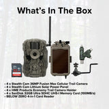 Stealth Cam 36MP Fusion Max Cellular Trail Camera with Lithium Solar Power Panel Bundle (4-Pack)
