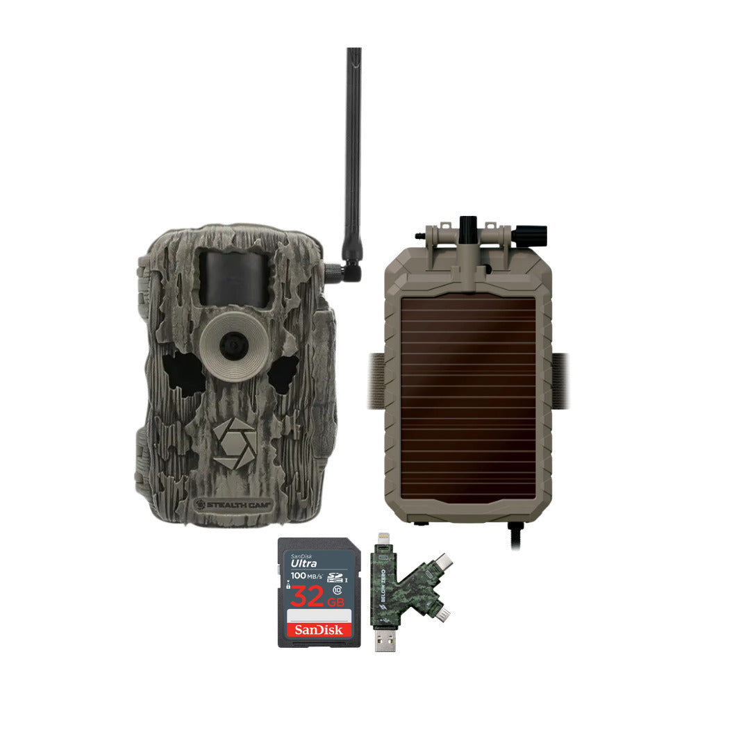 Stealth Cam 36MP Fusion Max Cellular Trail Camera with Solar Power Panel and 32GB Memory Card Bundle