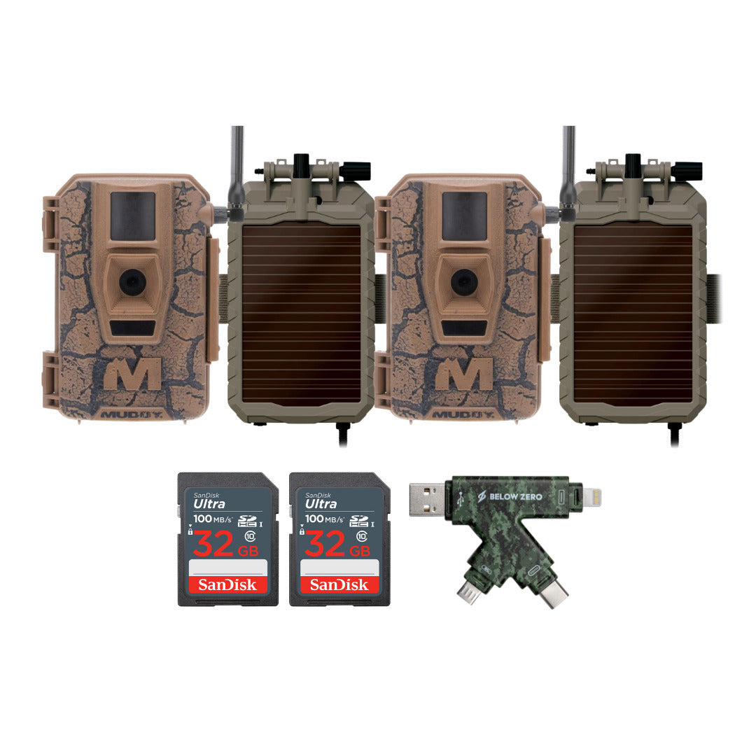 Muddy Mitigator Cellular 24MP Imaging Trail Camera (2-Pack) with 4x Lithium-Ion Solar Battery Bundle