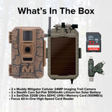 Muddy Mitigator Cellular 24MP Imaging Trail Camera (2-Pack) with 4x Lithium-Ion Solar Battery Bundle