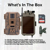Muddy Mitigator Cellular 24MP Imaging Trail Camera (4-Pack) with 4x Lithium-Ion Solar Battery Bundle
