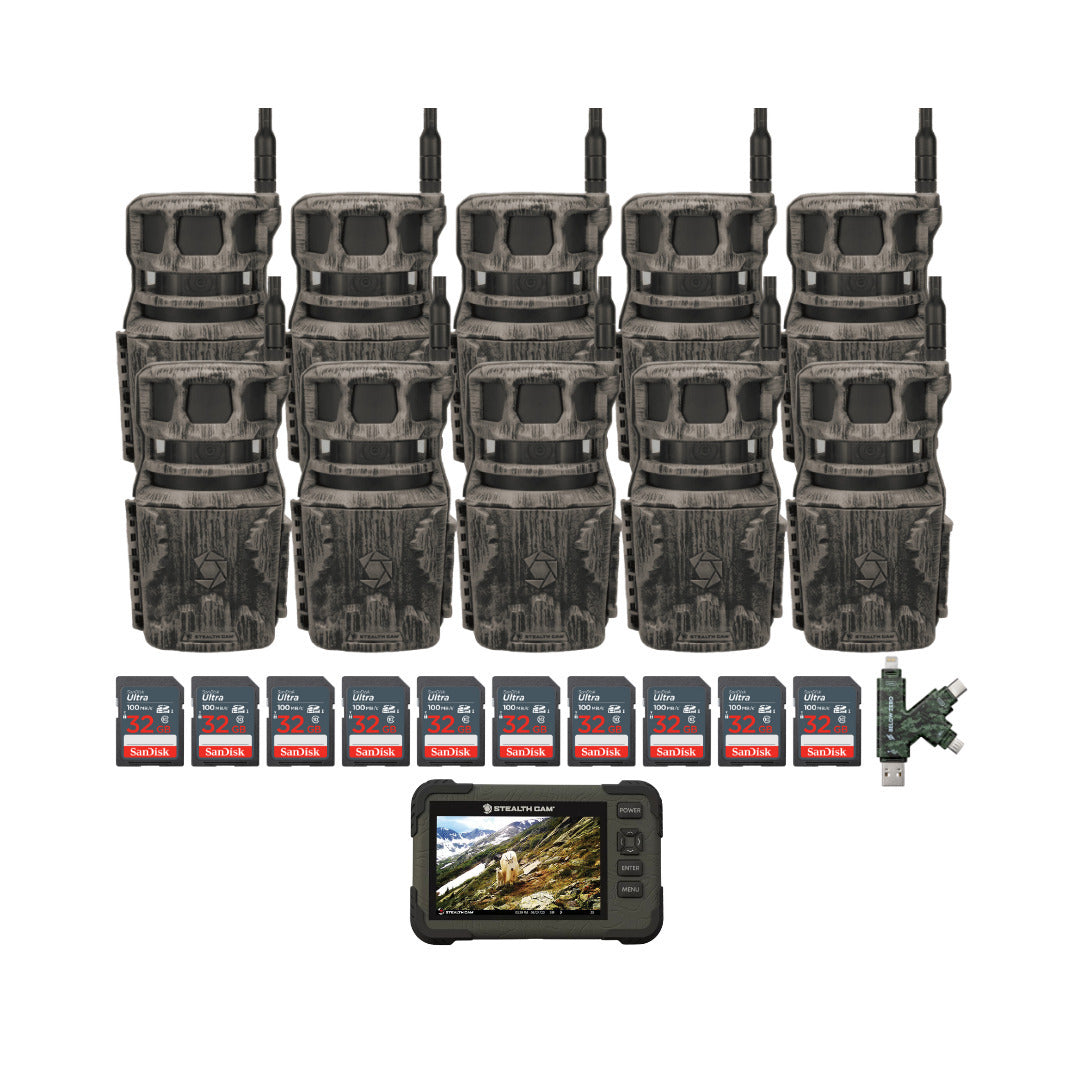 Stealth Cam Revolver 40MP Pro 360 Degree Cellular Trail Camera with SD Card Reader (10-Pack) Bundle