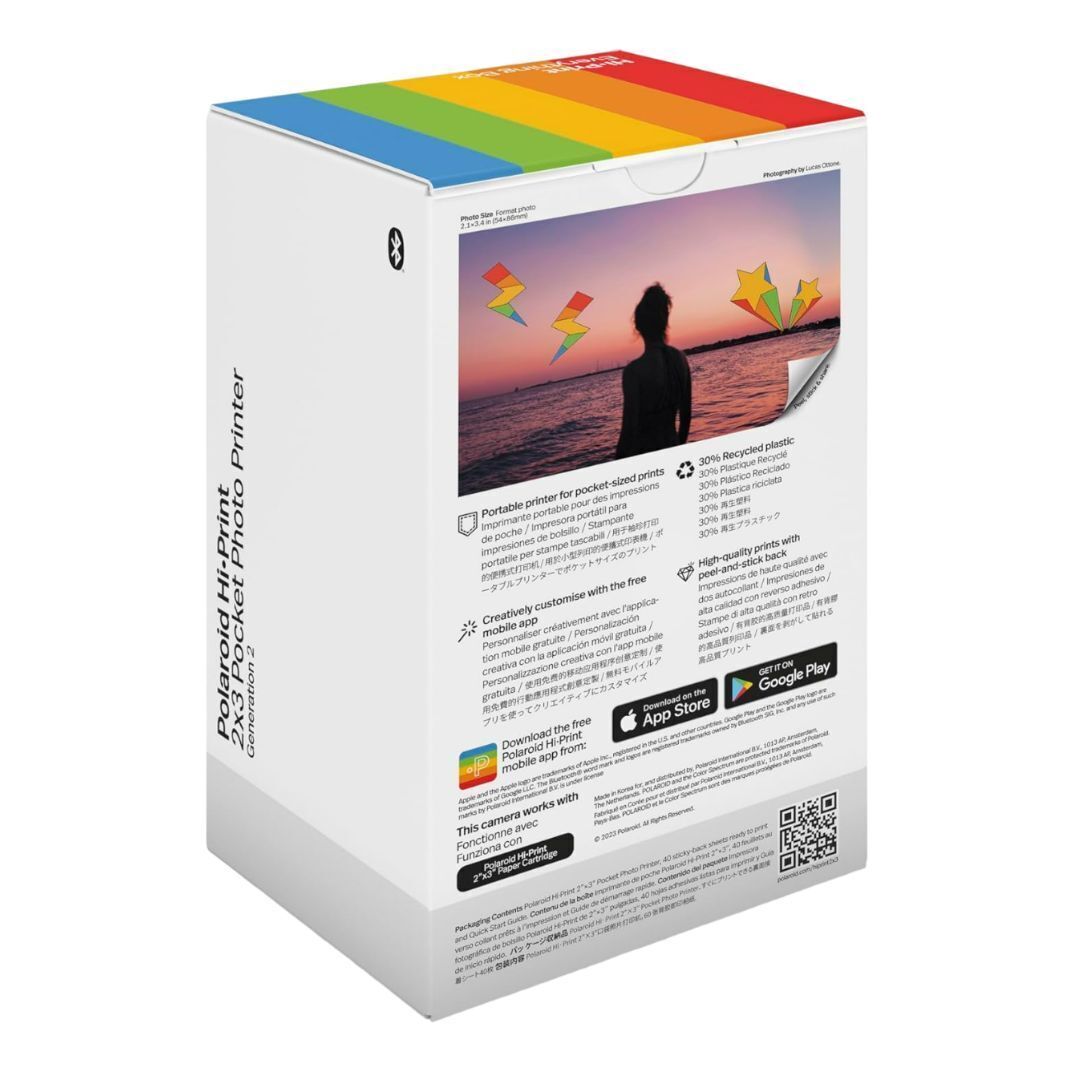 Polaroid Hi-Print 2nd Generation 2x3 Pocket Photo Bluetooth Printer with 40 Sheets (White)