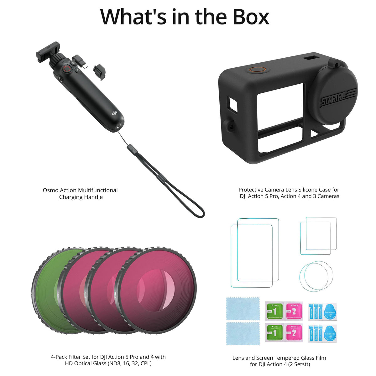 DJI Osmo Action Multifunctional Charging Handle with Filter Set, Silicone Case and Screen Protector