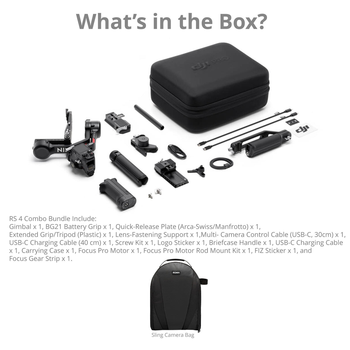 DJI RS 4 Gimbal Stabilizer Combo with Sling Camera Bag Bundle